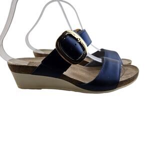 Naot Magic Sandals Womens 7 7.5 38 Wedge heel Slip On Metallic Blue Leather Gold